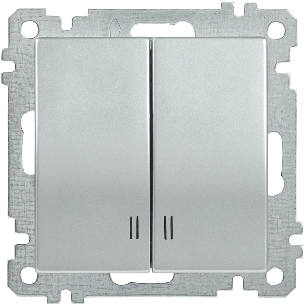 Выключатель 2-клавишный с индикацией ВС10-2-1-Б 10А BOLERO серебряный IEK