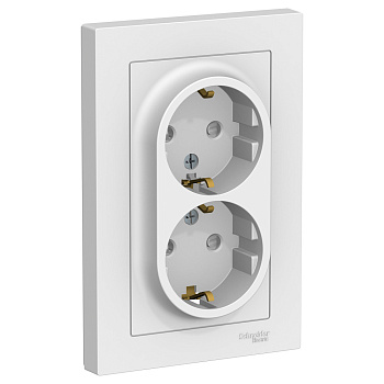 ATLASDESIGN Розетка СУ 2-м. с з/з, с защ.штор. 16А белый IP20 (уп.10шт) Schneider Electric