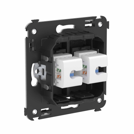 Телефонная розетка RJ-12 без шторки в стену двойная, "Avanti", "Черный матовый" DKC