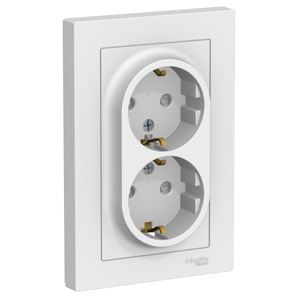 ATLASDESIGN Розетка СУ 2-м. с з/з, с защ.штор. 16А белый IP20 (уп.10шт) Schneider Electric