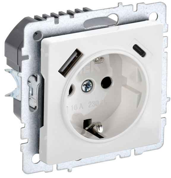 BRITE Роз. с з/к/ш 16А с USB A+C 18Вт РЮш11-1-БрБ бел. IEK