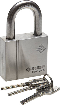Замок "ЭКСПЕРТ" навесной, нержавеющая сталь (корпус и дужка), закаленная дужка, 60мм ЗУБР