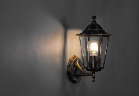 Светильник садово-парковый Feron 6101/PL6101 шестигранный на стену вверх 60W E27 230V, черное золото