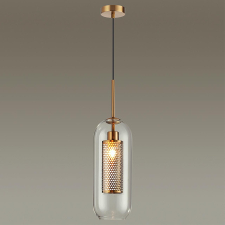 Подвес E27 1*40W CLOCKY античн.бронза/металл/прозрачный/стекло B ODEON LIGHT