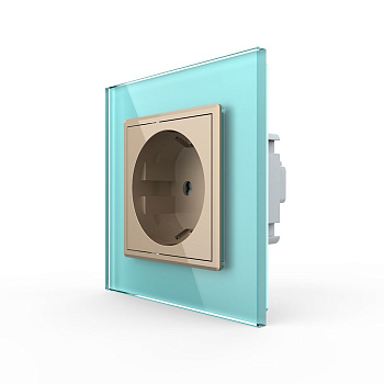 Розетка Livolo 1 пост Золотая с зеленой рамкой VL-C7C1EU-13/18