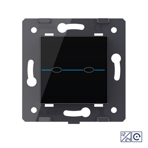 Двухклавишная сенсорная кнопка Quadro 12/24В, цвет черный (механизм) Livolo