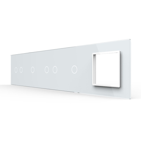 Панель для 4-х сенсорных выключателей и розетки, 6 клавиш (2+1+2+1), цвет белый, стекло Livolo