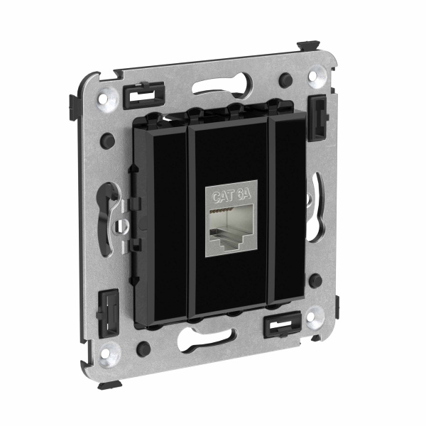 Компьютерная розетка RJ-45 без шторки в стену, кат.6А одинарная экранированная, "Avanti", "Черный квадрат" DKC