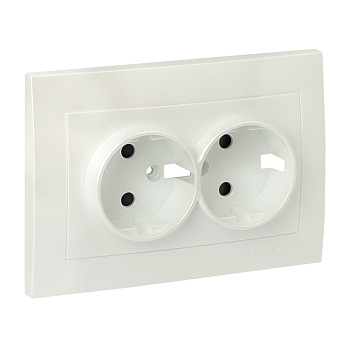Валенсия Лицевая панель розетки 2-местной с/з 16А жемчуг с защ, штор, EKF