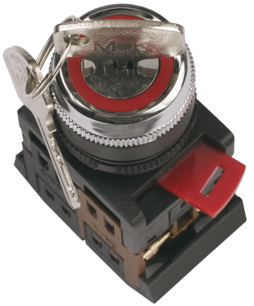 Переключатель АKS-22 на 2 положения "I-O" 1з+1р с ключом черный IEK