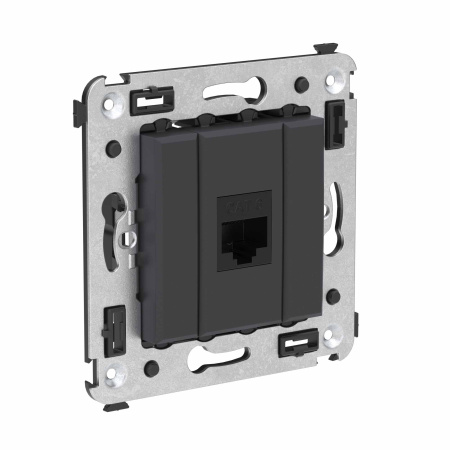 Компьютерная розетка RJ-45 без шторки в стену, кат.6 одинарная, "Avanti", "Черный матовый" DKC