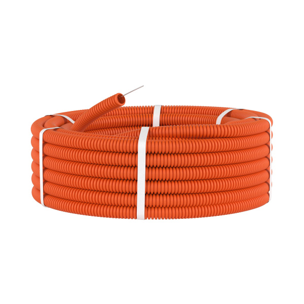 Труба ПНД гибкая гофр. д.16мм, тяжёлая с протяжкой, 100м, цвет оранжевый DKC