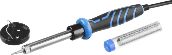 Электропаяльник 60Вт, в наборе припой + подставка, 2-комп. рукоятка, конус, керамический нагреватель ЗУБР