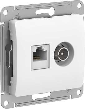 GLOSSA  Механизм розетки без лицевой панели СУ 2-ая ТВ + комп. RJ45, кат. 5Е . белый IP20 Schneider Electric