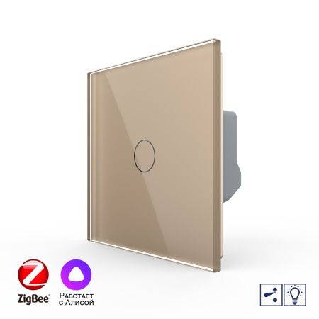 Одноклавишный проходной умный сенсорный диммер Livolo ZigBee, 1 пост, Золотой VL-C701SD2Z-2AG