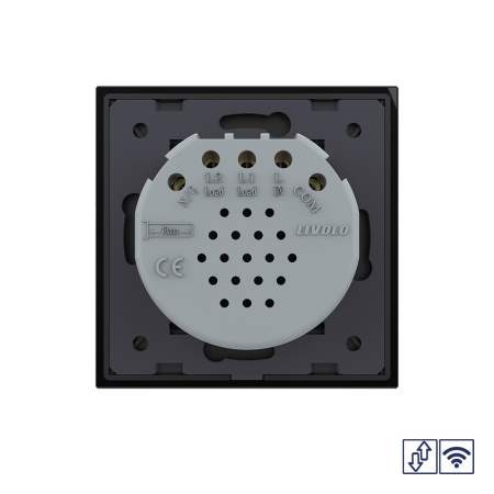 Сенсорный радиоуправляемый выключатель для жалюзи 2 клавиши 1 модуль Черный Livolo