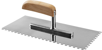 Эксперт 130х280 мм, 6х6 мм, гладилка штукатурная зубчатая нержавеющая с деревянной буковой ручкой. Серия Профессионал. (B) ЗУБР