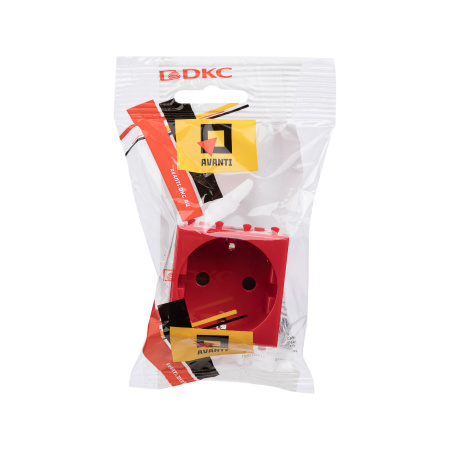 Розетка модульная, 2P+E, с з/ш, "Avanti", "Красный квадрат", 2 модуля DKC