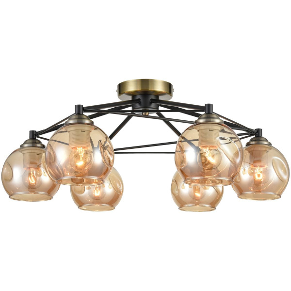 Светильник потолочный Черный, Бронзовый/Янтарный E27 6*60Вт 769-527-06 VELANTE