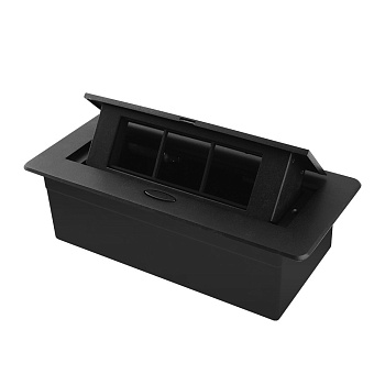 Выдвижной горизонтальный модуль в столешницу для розеток, цвет черный Livolo