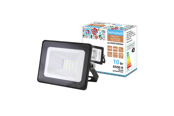 Прожектор светодиодный СДО-04-010Н 10 Вт, 6500 К, IP65, черный, Народный TDM