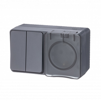 AtlasDesign Profi54 Блок ОУ роз. з/к со шт./выкл.2-клав. 16А/10А антрацит IP54 Schneider Electric