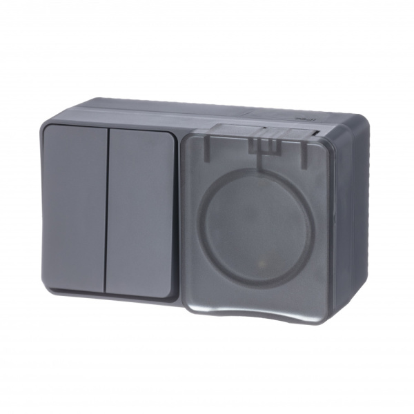 AtlasDesign Profi54 Блок ОУ роз. з/к со шт./выкл.2-клав. 16А/10А антрацит IP54 Schneider Electric