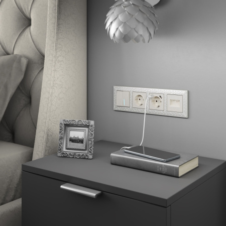 Встраиваемые механизмы Накладка для USB розетки СУ 1 пост . перламутр рифленый IP20 Werkel