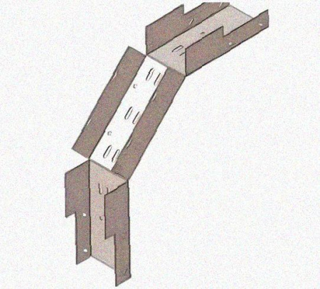 Лоток замковый перфорированный КСЗ 400х60-90 УХЛ1 для поворота трассы вниз на 90, горячее цинкование, S1,5