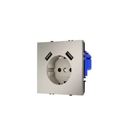 Розетка встраиваемая Voltum S70 с заземлением и защитными шторками, 16А, с USB, A+A, (кашемир)