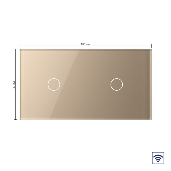 Сенсорный радиоуправляемый выключатель 2 клавиши (1-1), 2 поста Золотой Livolo