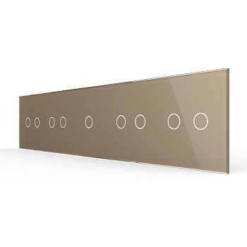 Панель для пяти сенсорных выключателей, 9 клавиш (2+2+1+2+2), цвет золотой, стекло Livolo