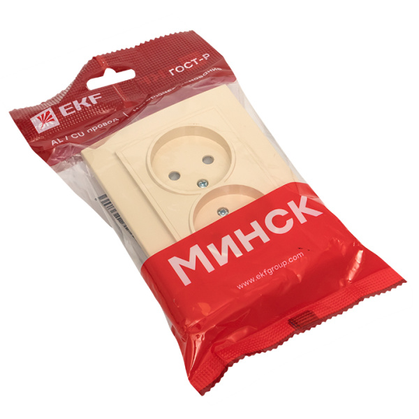 Минск Розетка 2-мест, СП б/з 10А бежевый с защ, штор, EKF