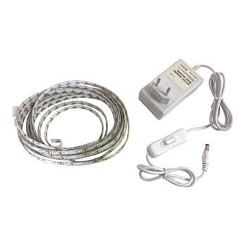SL-27 Комплект светодиодной ленты 12В, 4,8Вт/м, smd3528, 60д/м, IP65, 220Лм/м, ширина подложки 8мм, 5м, т/б, 3000К, с аксессуарами (адаптер... APEYRON