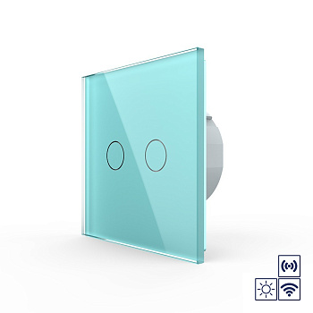 Сенсорный импульсный радиоуправляемый выключатель сухой контакт 2 клавиши 1 модуль Зеленый Livolo