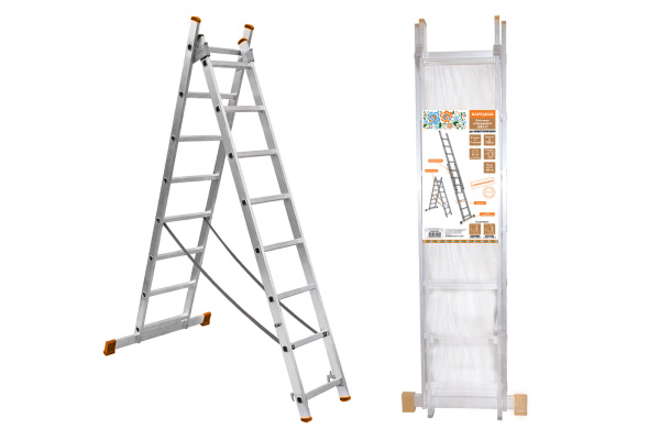 Лестница алюминиевая, ЛА2х7, 2х секционная х 7 ступеней, h=2880 мм, Народная TDM