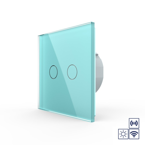 Сенсорный импульсный радиоуправляемый выключатель сухой контакт 2 клавиши 1 модуль Зеленый Livolo