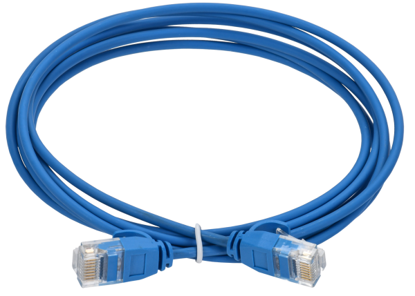 ITK Коммутационный шнур (патч-корд) кат.5E UTP LSZH 1,5м slim колпачок с язычком синий