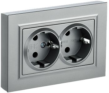 BRITE Розетка 2-местная с з/з с защитными шторками 16А в сборе РСш12-3-БрА алюминий IEK