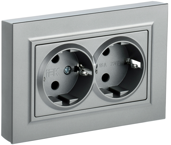 BRITE Розетка 2-местная с з/з с защитными шторками 16А в сборе РСш12-3-БрА алюминий IEK