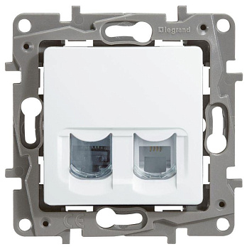 Розетка двойная RJ11+RJ45 категория 5e UTP белая Legrand Etika