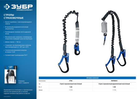 Перевал строп эластичный двухплечный, полиамидная лента, с амортизатором, Профессионал ЗУБР