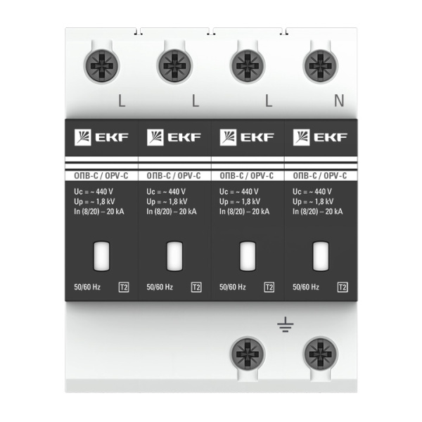Ограничитель импульсных напряжений ОПВ-C 4П In 20кА 400В с сигн. EKF PROxima 