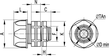 Переходник армированная труба-коробка, IP65, 1/2, д.14мм DKC