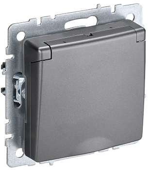 BRITE Розетка 1-местная с з/з с защитными шторками и крышкой 16А IP20 РСбш10-3-БрС сталь IEK