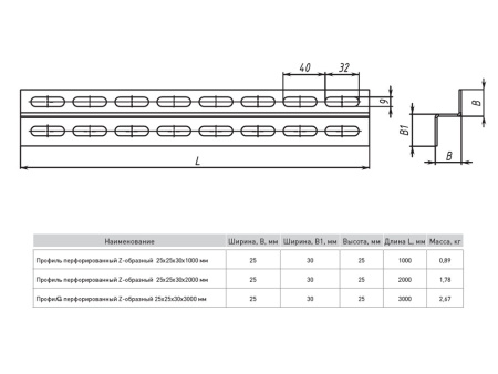 Профиль перфорированный Z-образный 25х30х2000 мм (2 мм) EKF