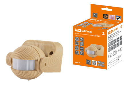 Датчик движения настенный ДДС-02С (1100Вт, 5-480с, 6м, 5+Лк, 180гр, IP44), "ЭКО" сосна TDM