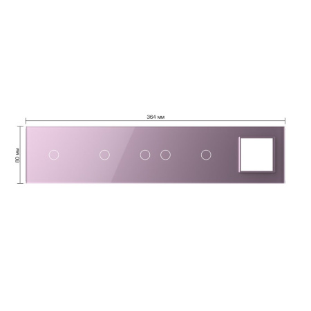 Панель для 4-х сенсорных выключателей и розетки, 5 клавиш (1+1+2+1), цвет розовый, стекло Livolo