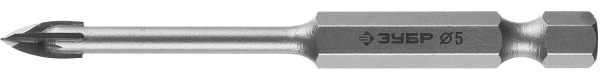 Сверло по кафелю, керамике, стеклу, с четырьмя режущими лезвиями, шестигранный хвостовик, 5 мм, "Профессионал" 29845-05 ЗУБР