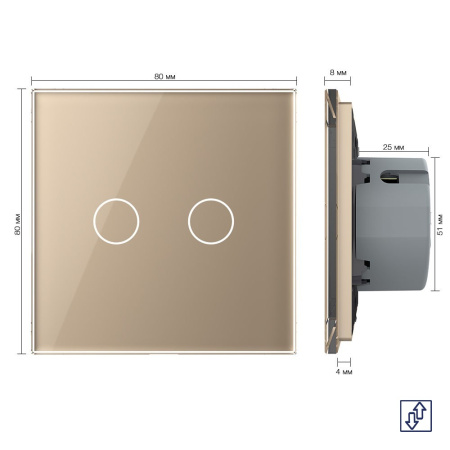 Сенсорный выключатель для жалюзи 2 клавиши 1 модуль Золотой Livolo